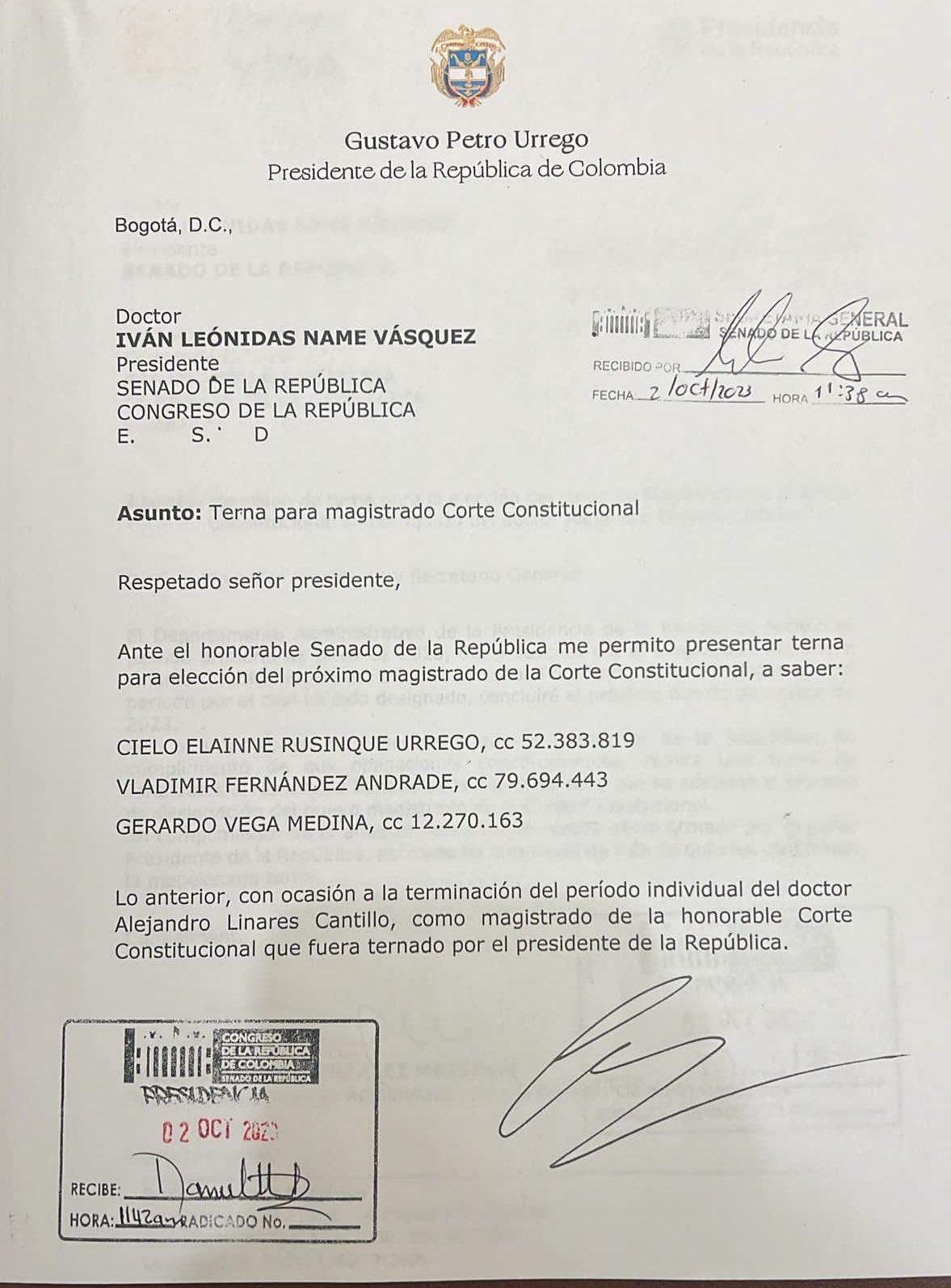 carta del gobierno