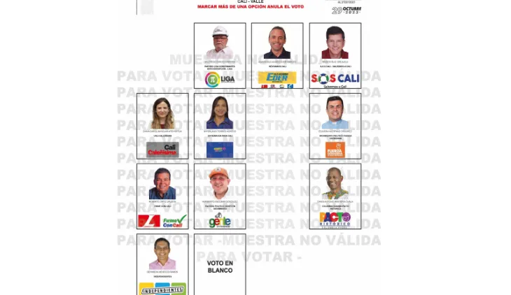 Tarjetón para las elecciones a la Alcaldía de Cali